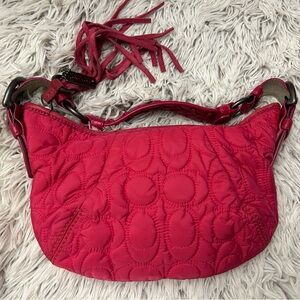 Coach Pink Quilted Shoulder Bag with Floral Stitching